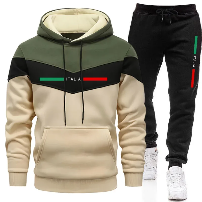 Męski dres sportowy z nadrukiem - bluza z kapturem i spodnie Brownset