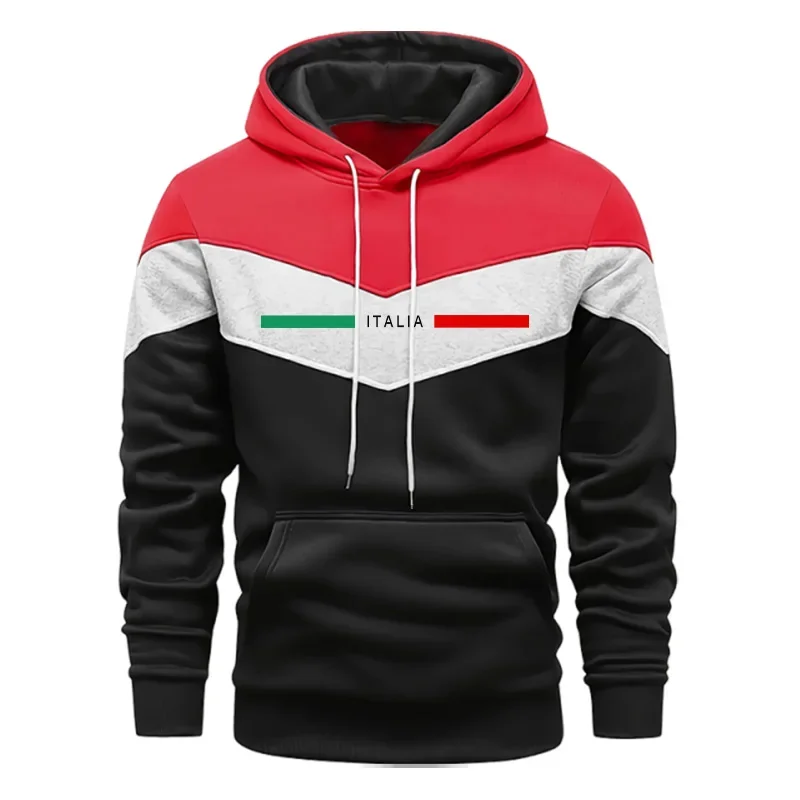 Męski dres sportowy z nadrukiem - bluza z kapturem i spodnie Czerwona bluza z kapturem