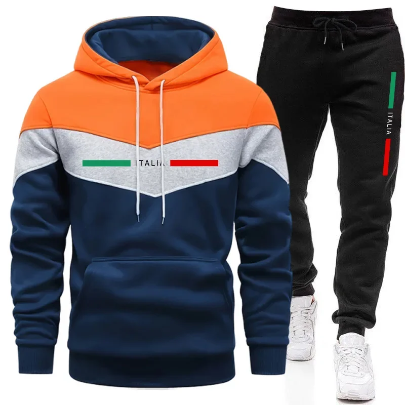 Męski dres sportowy z nadrukiem - bluza z kapturem i spodnie Orangeset