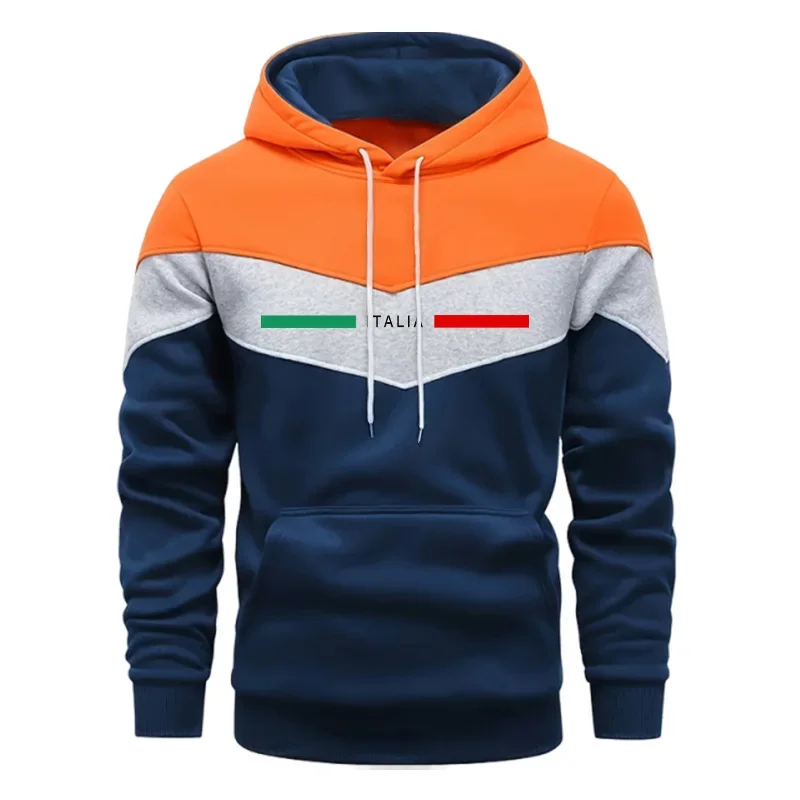 Męski dres sportowy z nadrukiem - bluza z kapturem i spodnie Pomarańczowa bluza z kapturem
