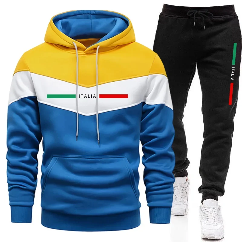 Męski dres sportowy z nadrukiem - bluza z kapturem i spodnie Yellowset