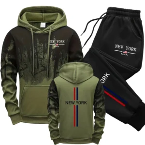Męski dres z kapturem bluza i spodnie na jesień i zimę Zielony