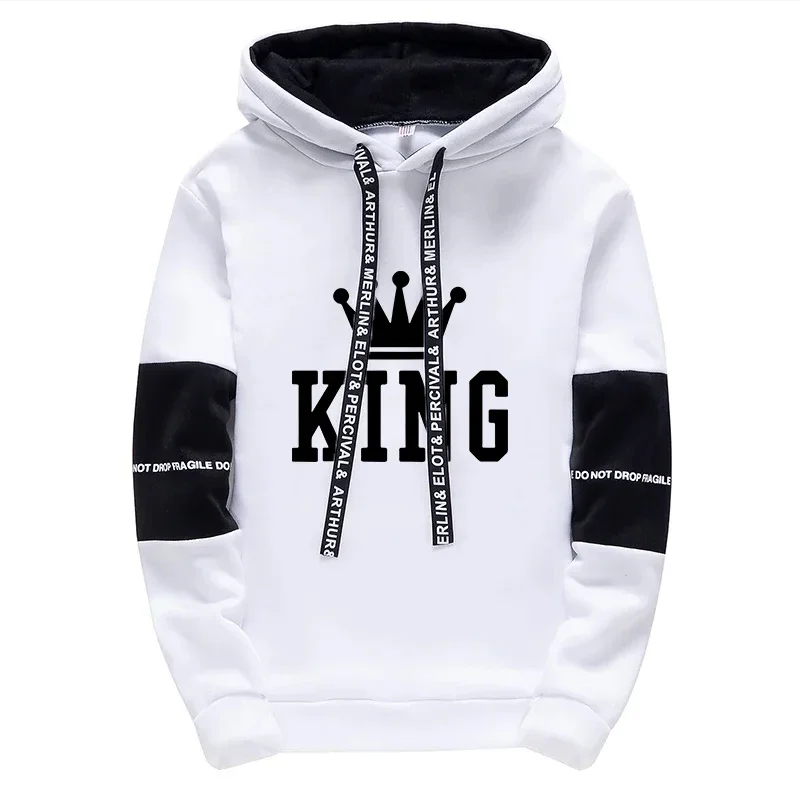 Męski dres z kapturem z nadrukiem w stylu streetwear Biała bluza z kapturem