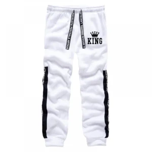 Męski dres z kapturem z nadrukiem w stylu streetwear Białe spodnie