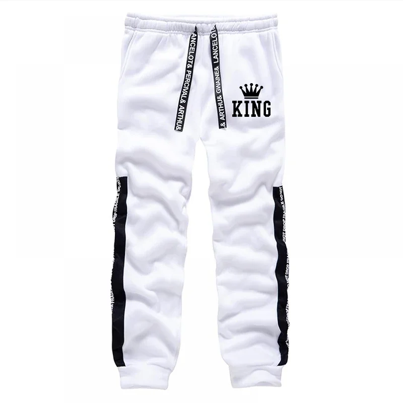 Męski dres z kapturem z nadrukiem w stylu streetwear Białe spodnie