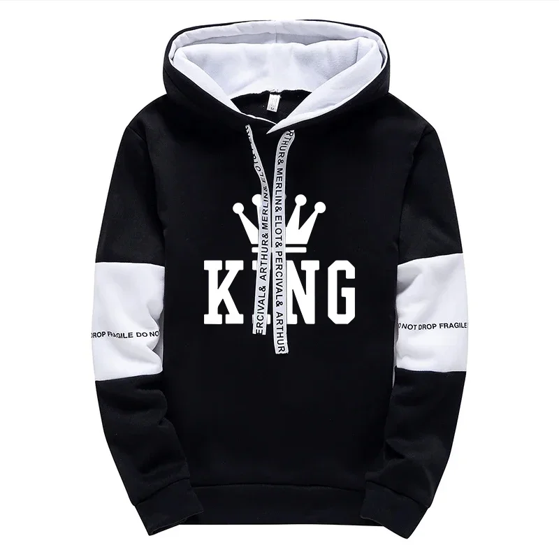 Męski dres z kapturem z nadrukiem w stylu streetwear Czarna bluza z kapturem