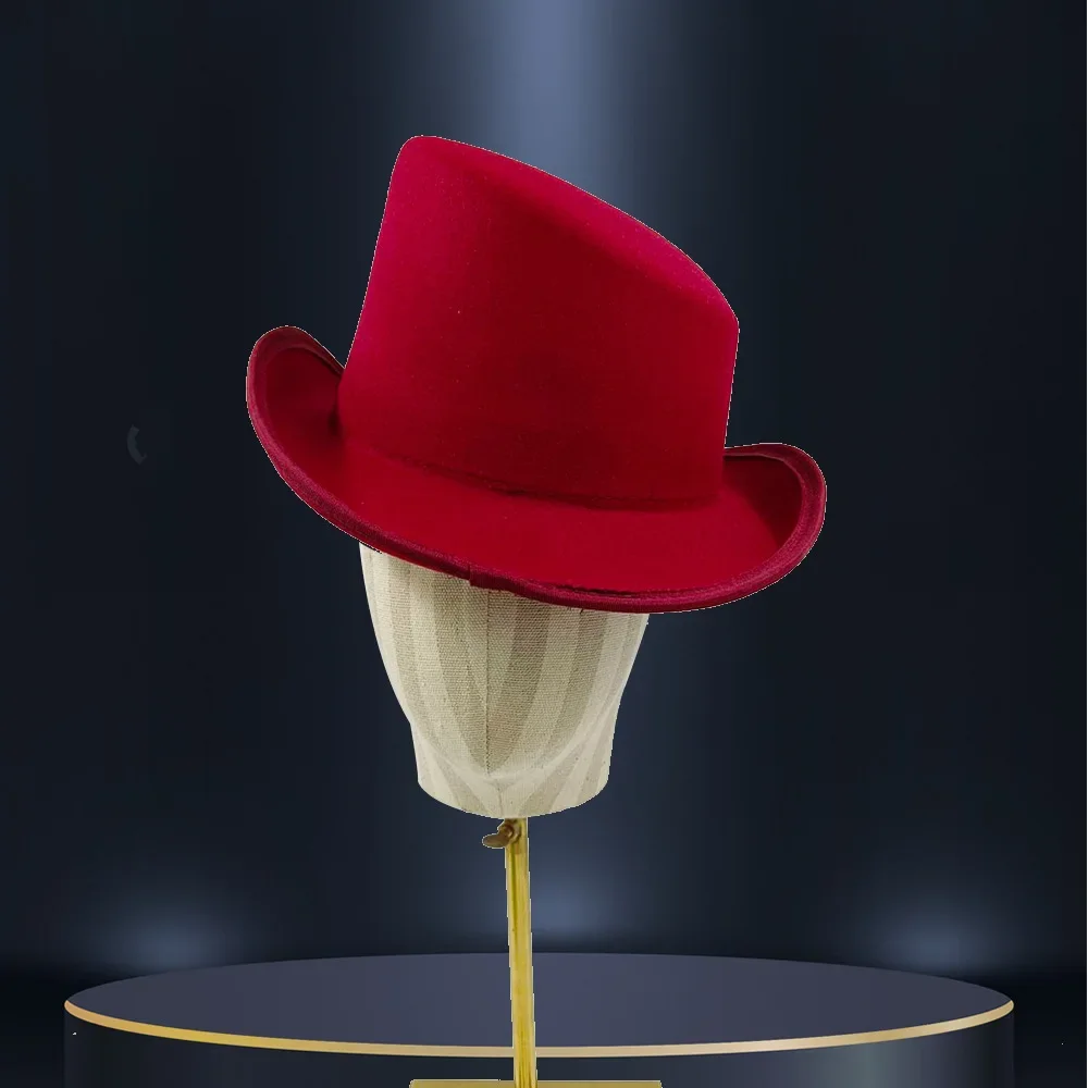 Męski kapelusz Fedora z płaskim rondem na jesień i zimę Bordowy
