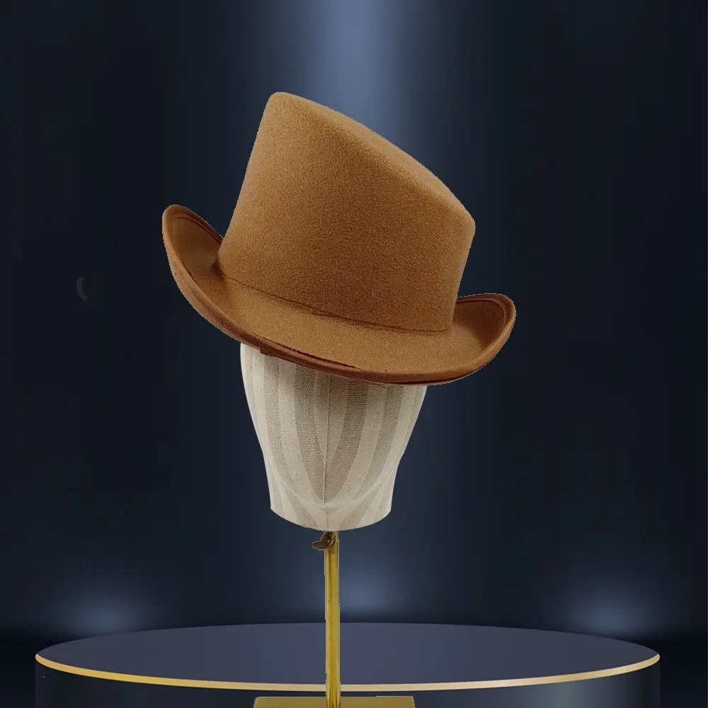 Męski kapelusz Fedora z płaskim rondem na jesień i zimę Camelowy