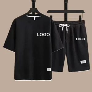 Męski komplet letni: t-shirt i szorty, dres na lato Czarny