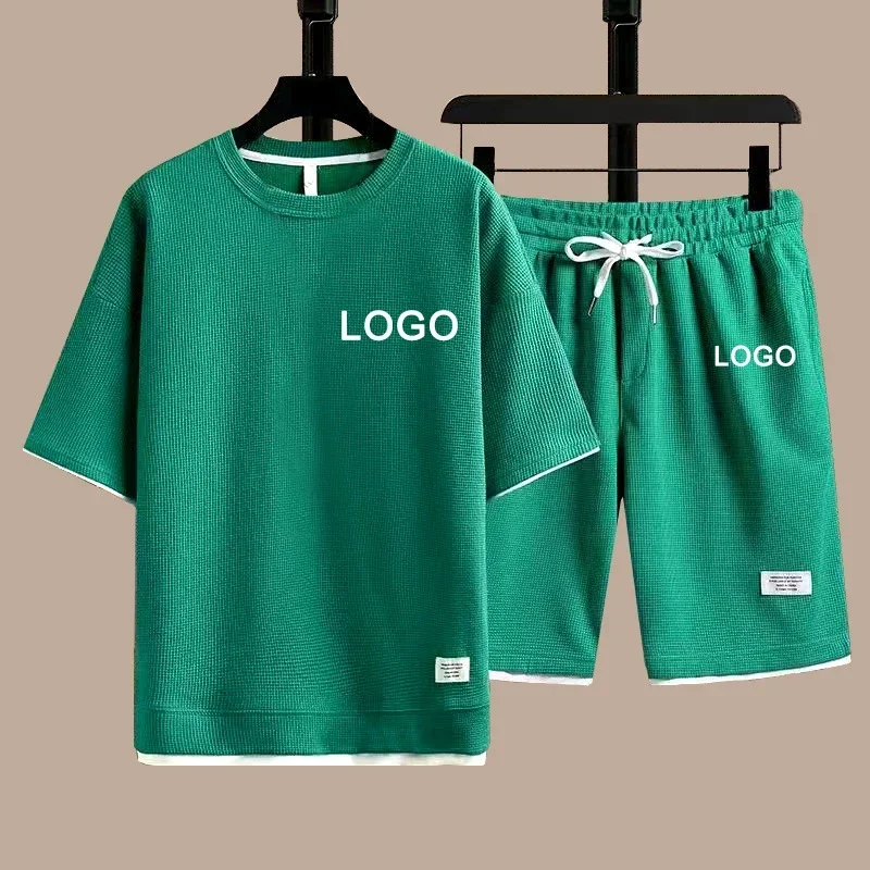 Męski komplet letni: t-shirt i szorty, dres na lato Zielony