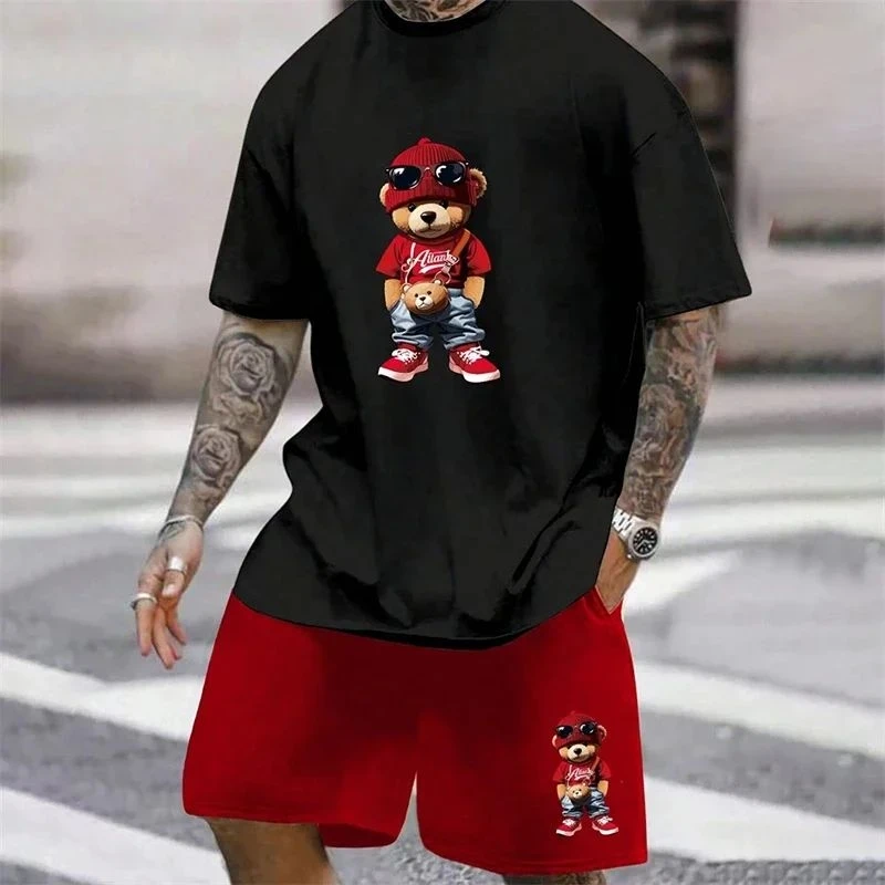 Męski komplet letni 3D miś - t-shirt i szorty Sut2kc7352s