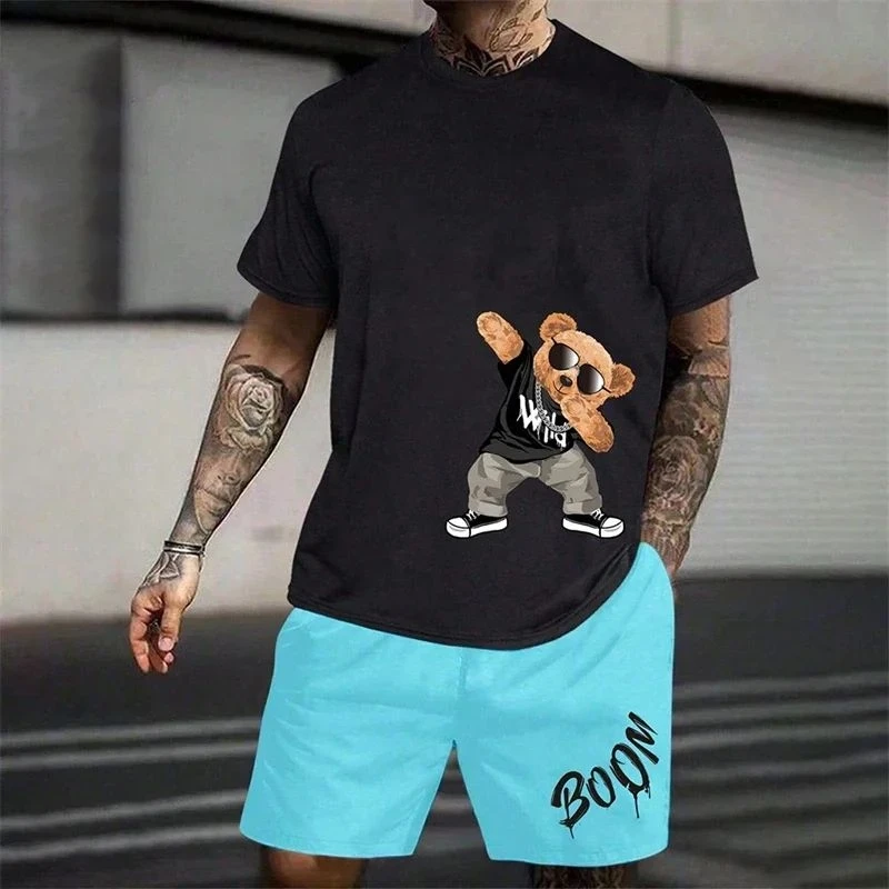Męski komplet letni 3D miś - t-shirt i szorty Sut2ksbn3gmx
