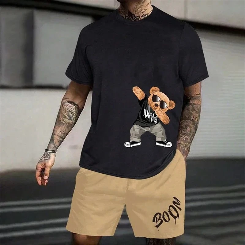 Męski komplet letni 3D miś - t-shirt i szorty Sutab392m