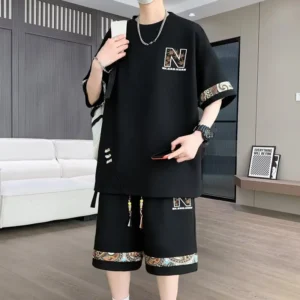 Męski komplet oversize - t-shirt i szorty Czarny