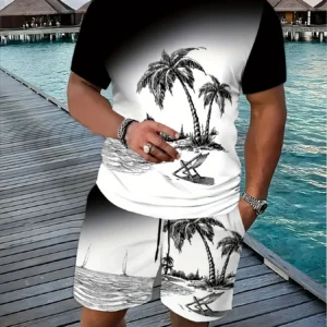 Męski komplet T-shirt i szorty z nadrukiem palm Sutkg23dhxt2z