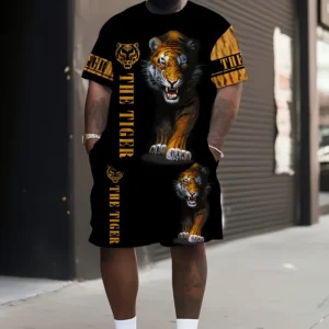 Męski letni komplet T-shirt i szorty we wzór tygrysa Sutkg23akrfyb