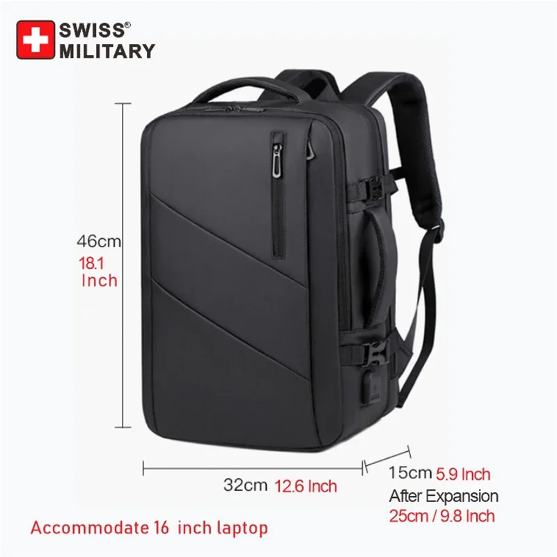 Plecak męski na laptop z USB – wodoodporny plecak podróżny Czarny
