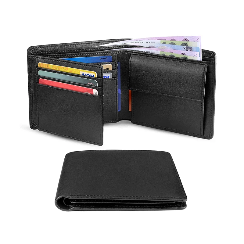Cienki męski portfel RFID z kieszenią na monety Czarny