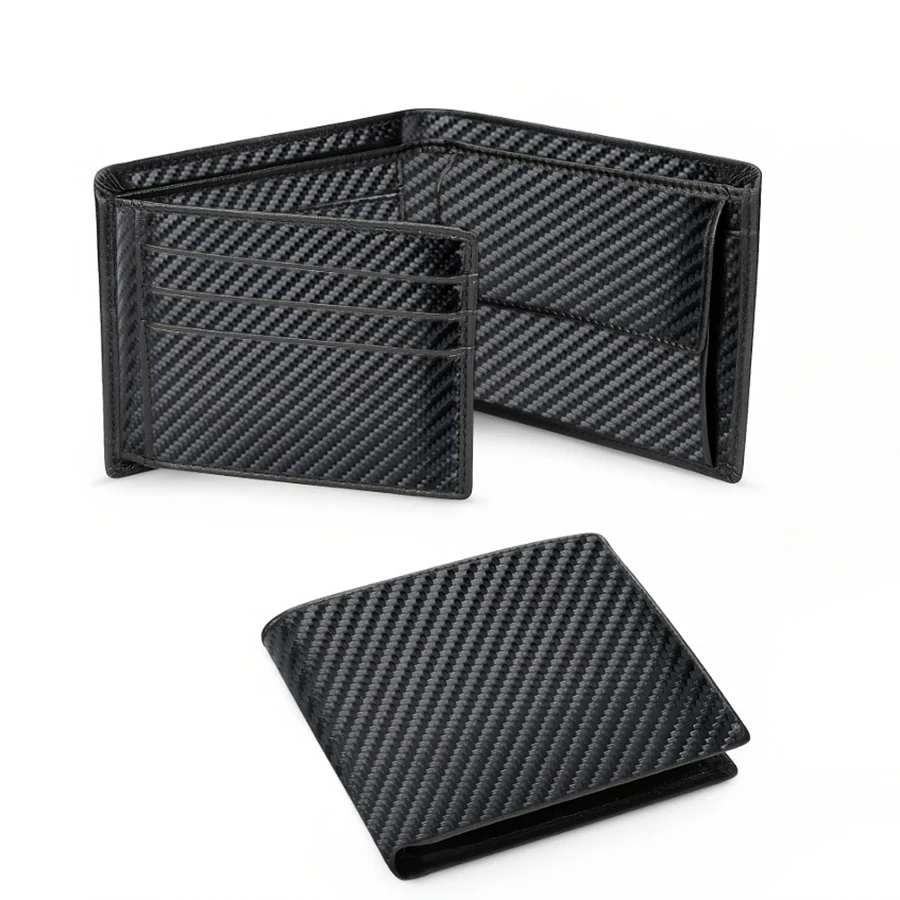 Cienki męski portfel RFID z kieszenią na monety Carbon fiber