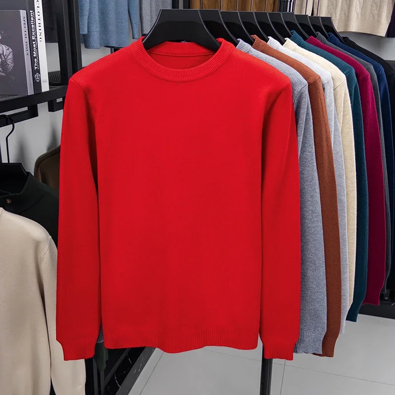 Sweter z okrągłym dekoltem w wzór diamentowy — klasyczny i ciepły Czerwony