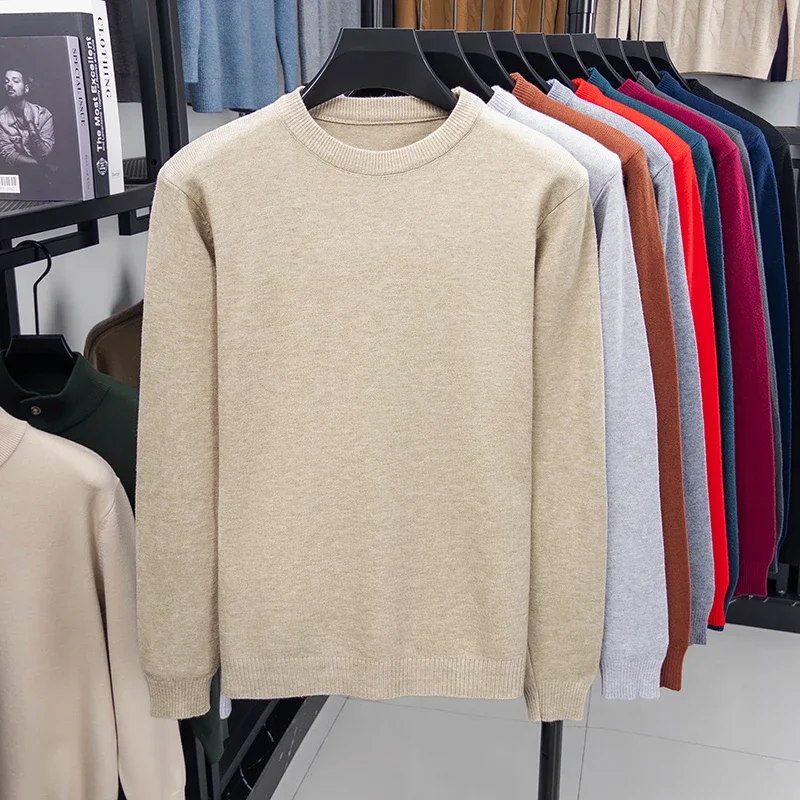 Sweter z okrągłym dekoltem w wzór diamentowy — klasyczny i ciepły Khaki