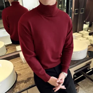 Męski sweter golf z ociepleniem polarowym Czerwony
