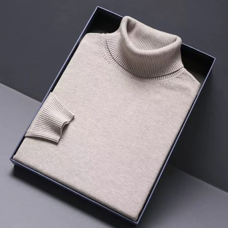 Męski sweter golf z grubej dzianiny Beżowy