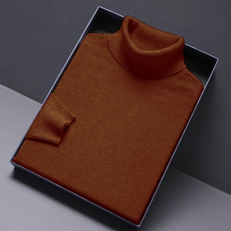 Męski sweter golf z grubej dzianiny Brązowy