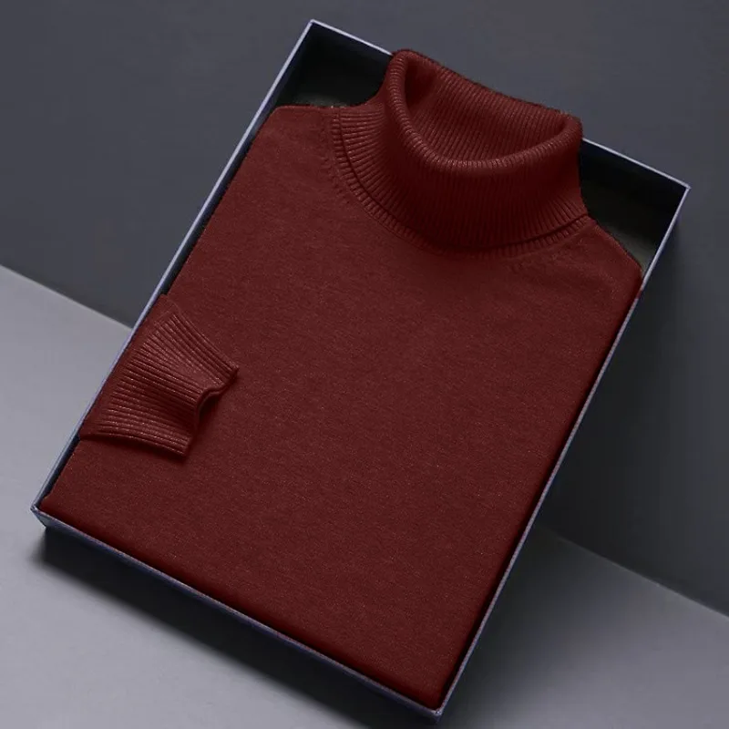 Męski sweter golf z grubej dzianiny Czerwone wino