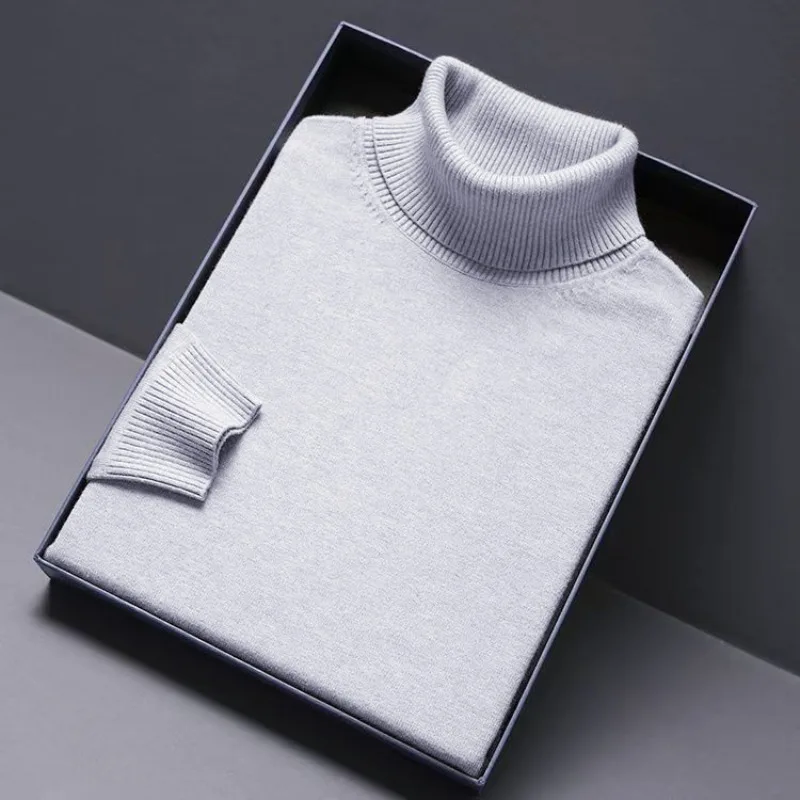 Męski sweter golf z grubej dzianiny Jasnoszary