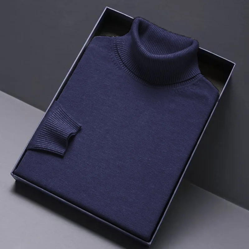 Męski sweter golf z grubej dzianiny Marynarka wojenna