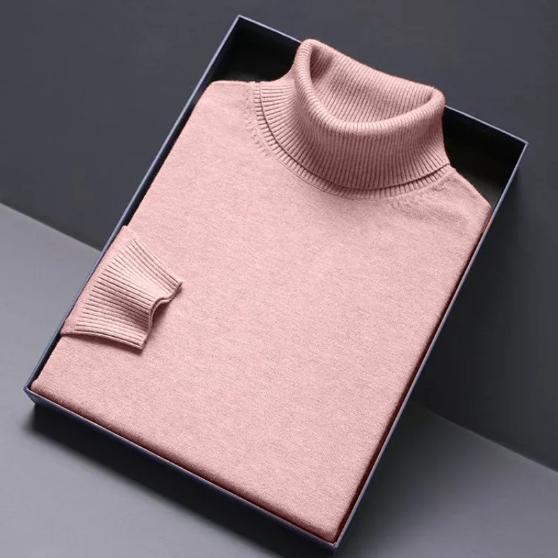Męski sweter golf z grubej dzianiny Różowy