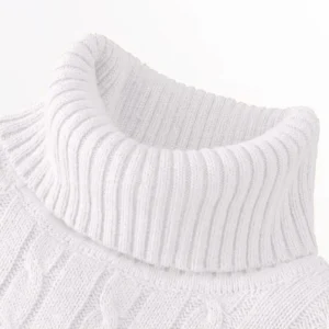 Męski sweter golf z żakardowym splotem Biały