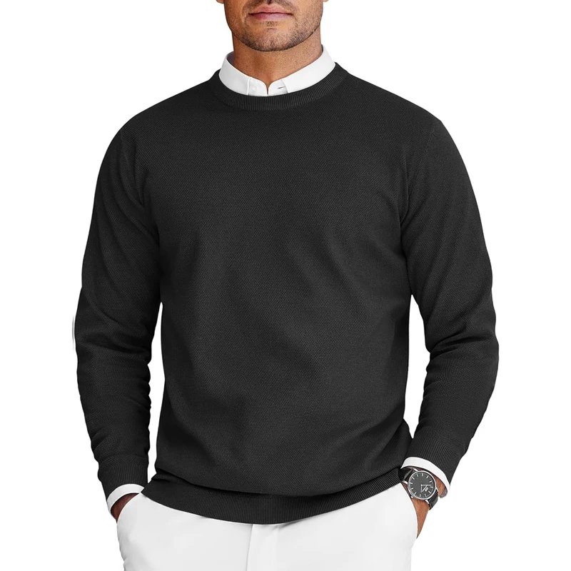 Męski sweter z okrągłym dekoltem, lekki dzianinowy oversize Czarny