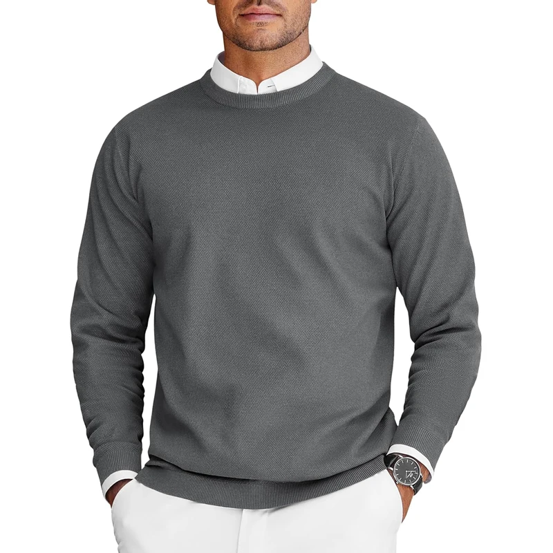 Męski sweter z okrągłym dekoltem, lekki dzianinowy oversize Ciemnoszary