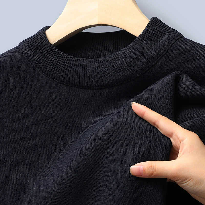 Męski sweter polarowy z dekoltem okrągłym na jesień i zimę Granatowy