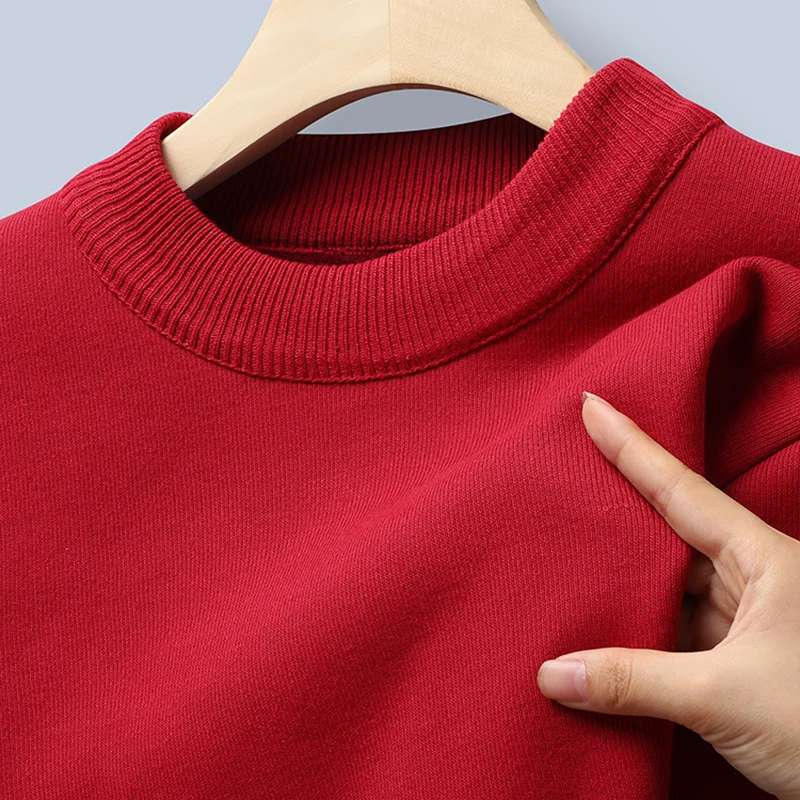 Męski sweter polarowy z dekoltem okrągłym na jesień i zimę Czerwony