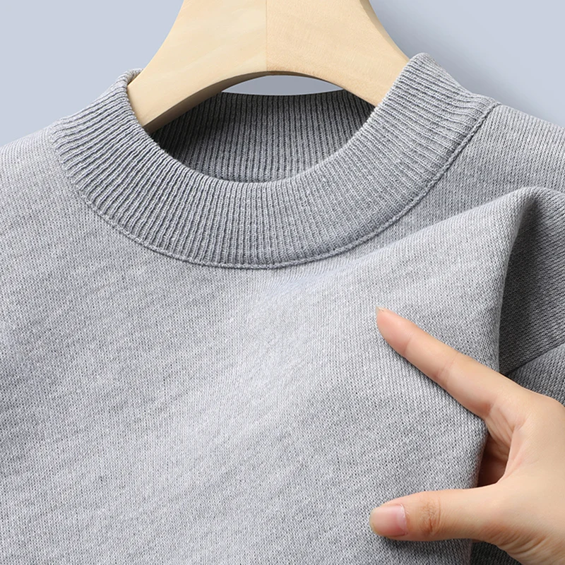 Męski sweter polarowy z dekoltem okrągłym na jesień i zimę Szary