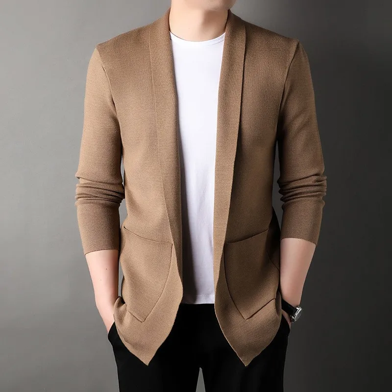 Męski sweter rozpinany oversize, gruby kardigan w stylu koreańskim Khaki