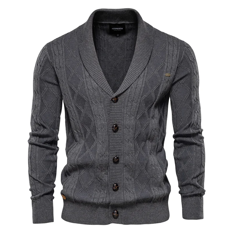 Męski sweter rozpinany w romby - bawełniany kardigan na guziki Darkgrey