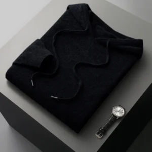 Męski sweter z wełny merino z kapturem Czarny