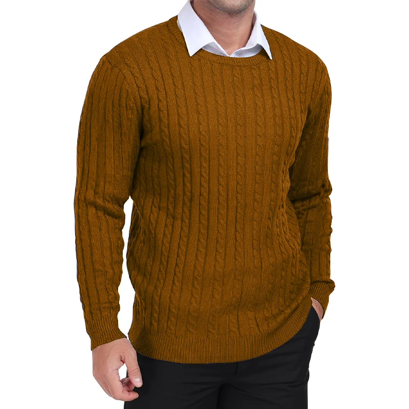 Męski sweter z dzianiny w warkocz Brązowy