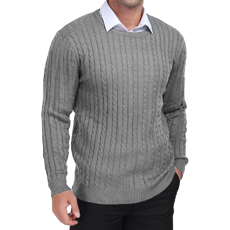 Męski sweter z dzianiny w warkocz Ciemnoszary