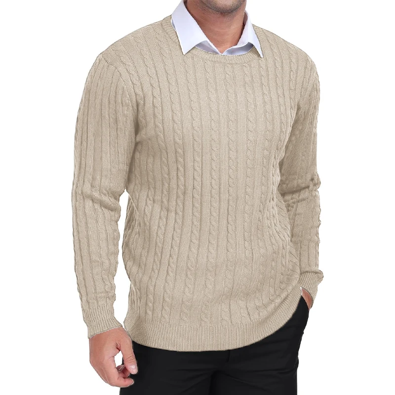 Męski sweter z dzianiny w warkocz Khaki