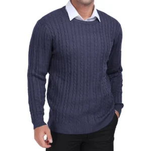 Męski sweter z dzianiny w warkocz Granatowy