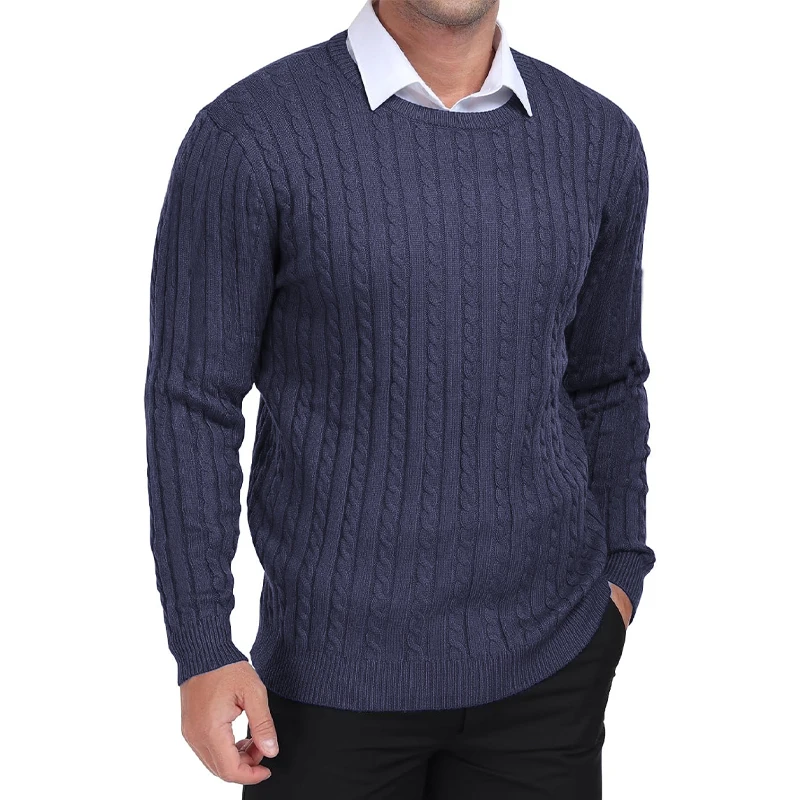 Męski sweter z dzianiny w warkocz Granatowy