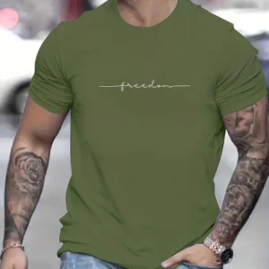 Męski t-shirt z bawełny z nadrukiem, krótki rękaw A0204