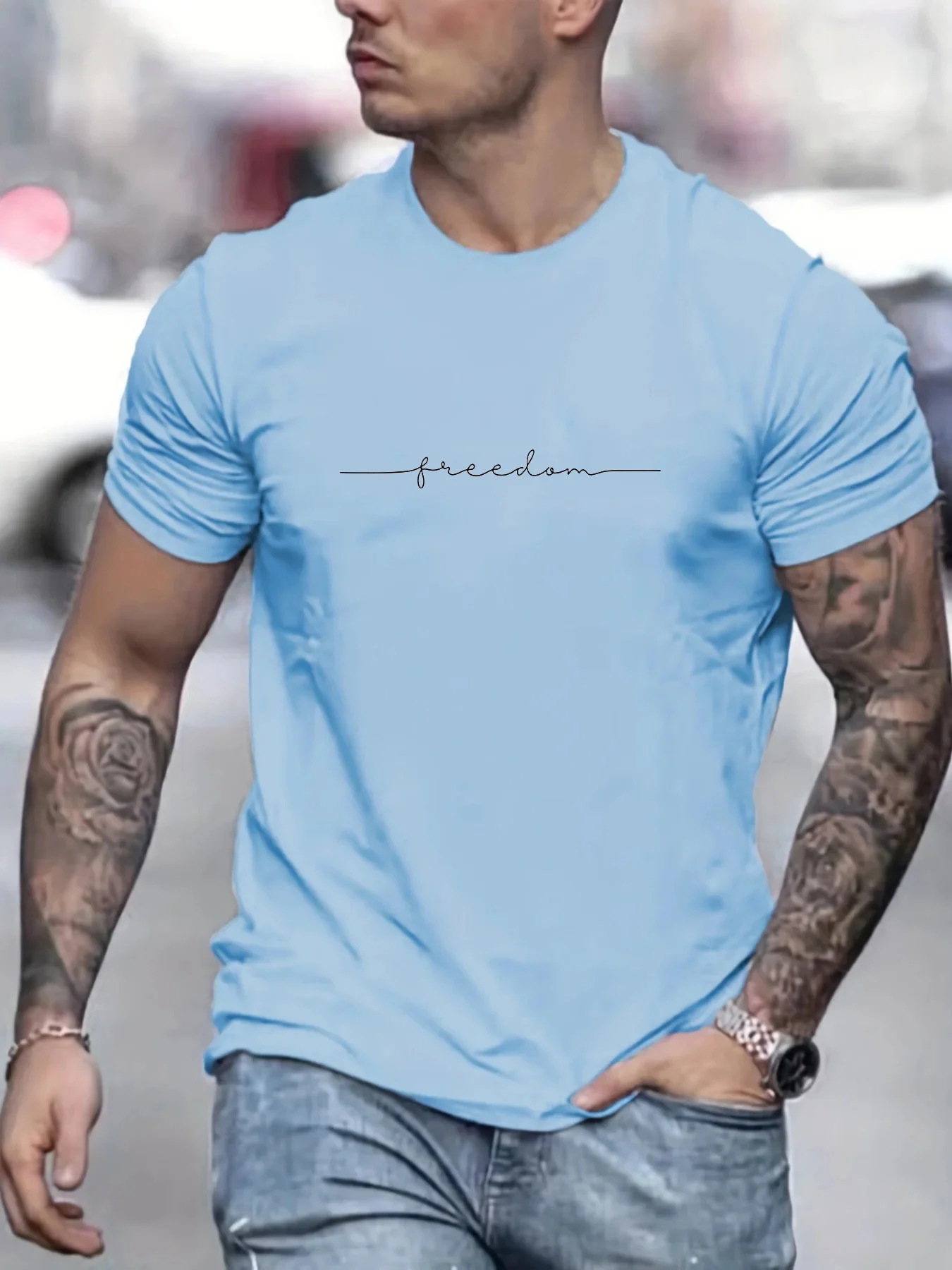 Męski t-shirt z bawełny z nadrukiem, krótki rękaw A0204 wu lan