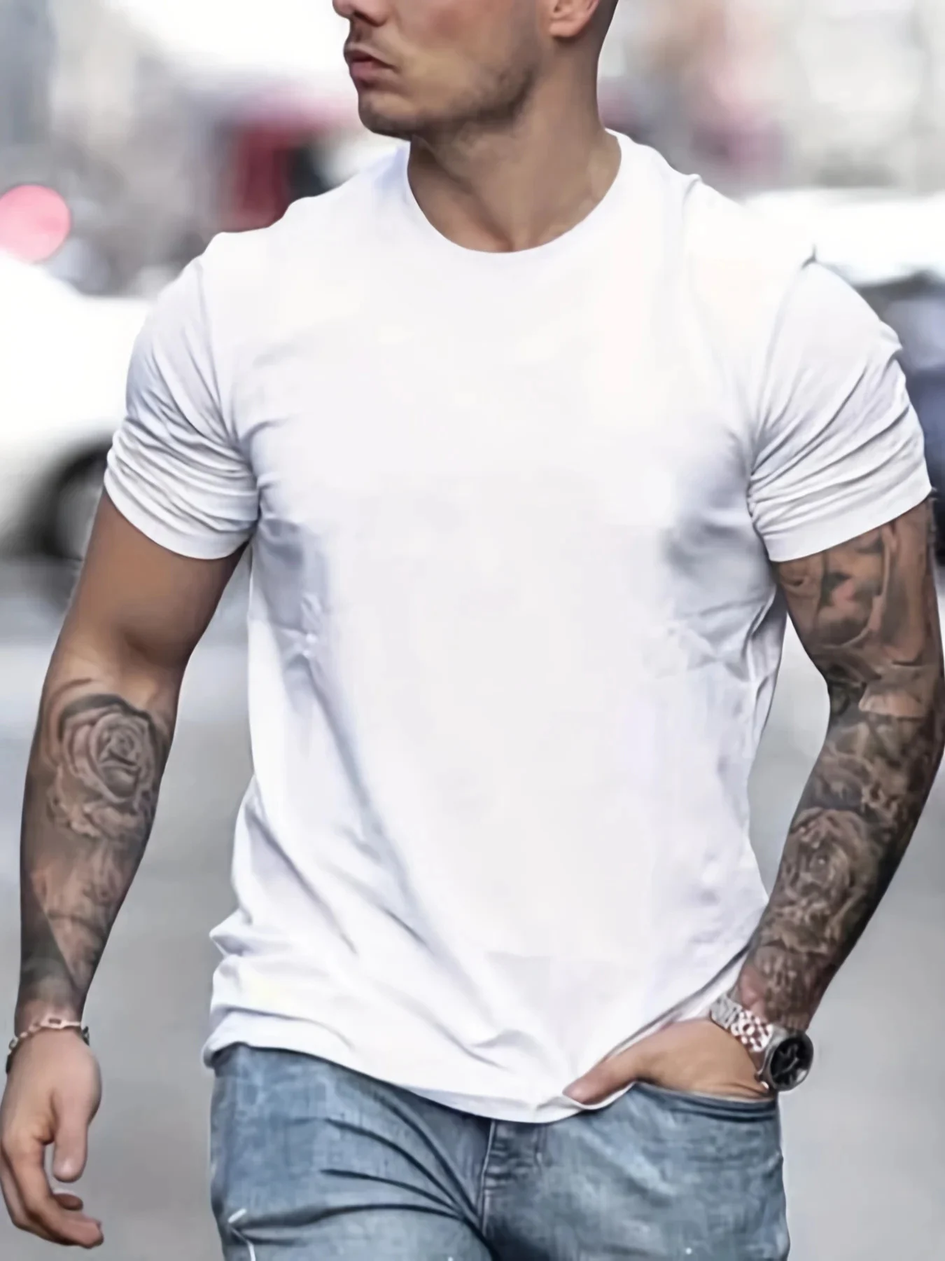 Męski t-shirt z bawełny z nadrukiem, krótki rękaw Bai se