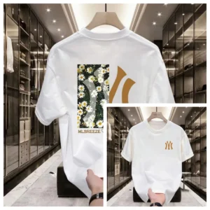 Męski t-shirt z bawełny z okrągłym dekoltem Beżowy
